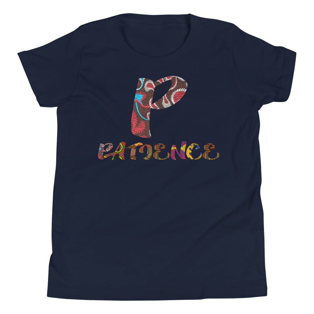 The Afro print graphic 'P' and 'Patience' Short Sleeve T-shirt is expressive and cool.  "Patience is a virtue." Everyone can do with a dose of patience.
