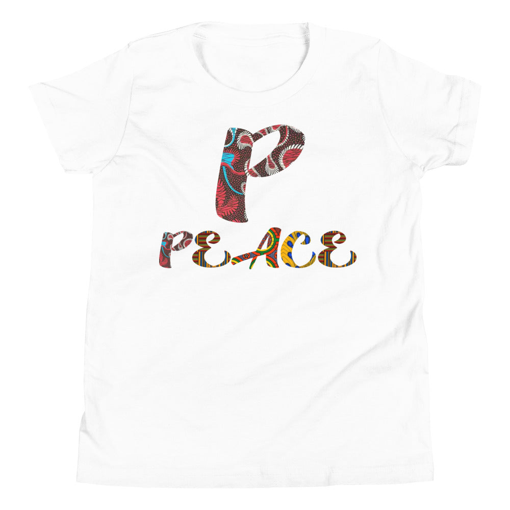 This Afro print graphic 'P' and 'Peace' Short Sleeve T-Shirt adds style to grace. It's fresh, it’s stylish, it’s gracious! This children's tees are bound to become a favourite in any youngster's wardrobe, comes in fresh colours and ethnic designs – lightweight and soft fabric.