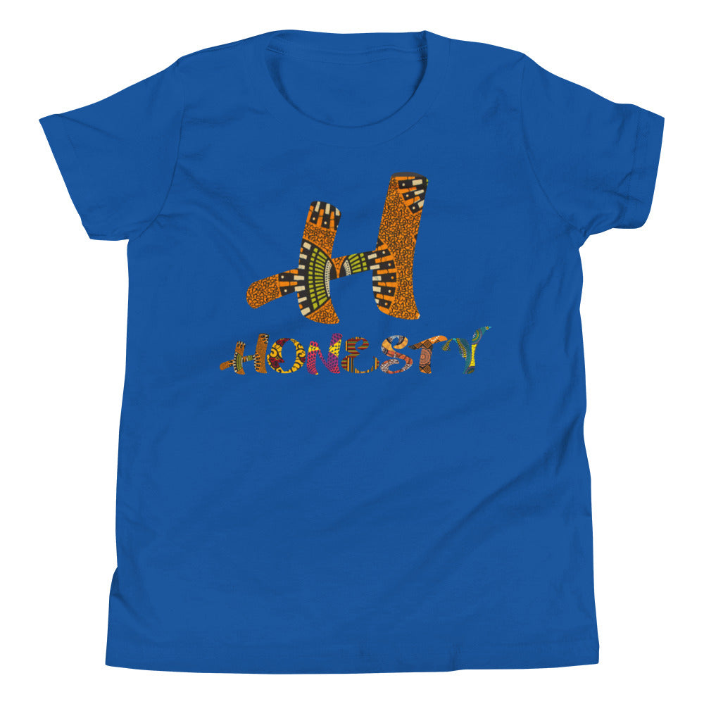 The Afro print graphic 'H' and 'Honesty' Short Sleeve T-Shirts gives you that breath of fresh Air, nothing like you've seen. There's something for everyone. "Honesty is the best policy." Click the buy now button to get yours.